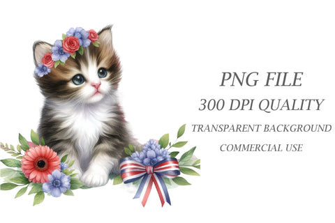 Watercolor Cat Memorial Day Clipart Sublimation Rupkotha 