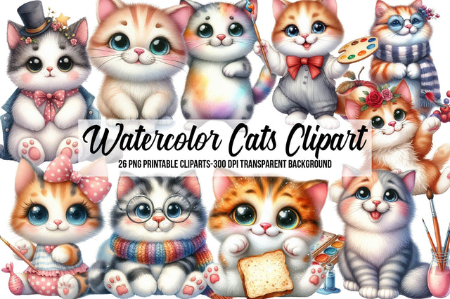 Watercolor Cats Clipart Sublimation Rupkotha 
