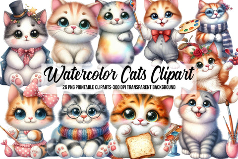 Watercolor Cats Clipart Sublimation Rupkotha 