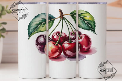 Watercolor Cherry 20oz Tumbler Design Sublimation sassyprint 