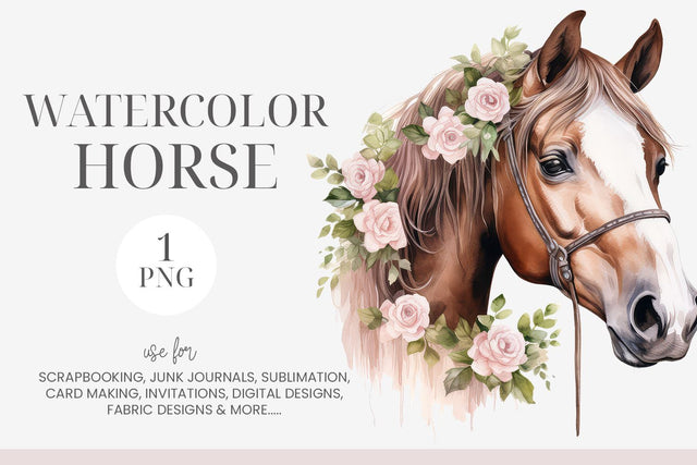 Watercolor Chestnut Horse PNG Clipart Sublimation BijouBay 