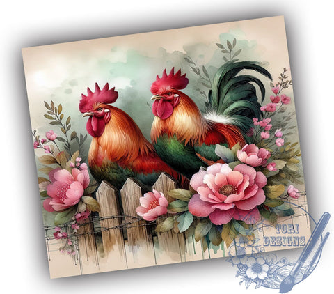 Watercolor Chickens 20oz Skinny Tumbler, Rustic Country Farm Tumbler Png, Straight & Tapered Tumbler Wrap, Instant Digital Download Sublimation ToriDesigns 