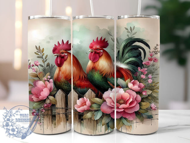 Watercolor Chickens 20oz Skinny Tumbler, Rustic Country Farm Tumbler Png, Straight & Tapered Tumbler Wrap, Instant Digital Download Sublimation ToriDesigns 