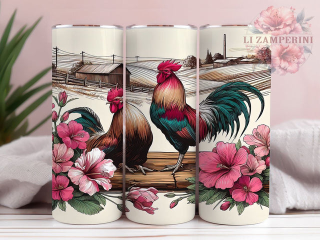 Watercolor Chickens 20oz Tumbler Wrap PNG, Rustic Country Farm Tumbler Png, Straight & Tapered Tumbler Wrap, Instant Digital Download Sublimation Li Zamperini 