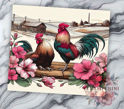 Watercolor Chickens 20oz Tumbler Wrap PNG, Rustic Country Farm Tumbler Png, Straight & Tapered Tumbler Wrap, Instant Digital Download Sublimation Li Zamperini 