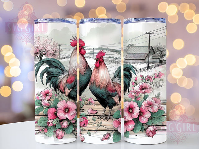 Watercolor Chickens 20oz Tumbler Wrap Sublimation Design, Straight Tapered Tumbler Wrap, Rustic Country Farm Tumbler Png, Instant Digital Download Sublimation SvggirlplusArt 