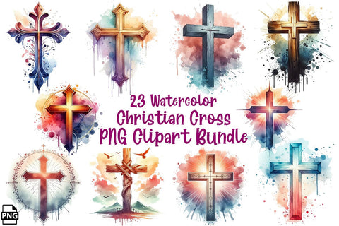 Watercolor Christian Cross PNG Clipart Bundle Printable File Sublimation Creativedesigntee 