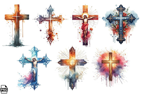 Watercolor Christian Cross PNG Clipart Bundle Printable File Sublimation Creativedesigntee 