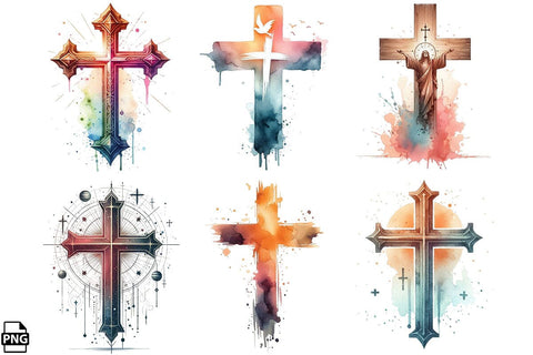 Watercolor Christian Cross PNG Clipart Bundle Printable File Sublimation Creativedesigntee 