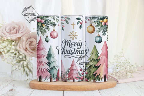 Watercolor Christmas 20oz Tumbler Wrap Sublimation sassyprint 