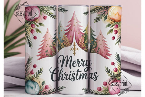 Watercolor Christmas 20oz Tumbler Wrap Sublimation sassyprint 