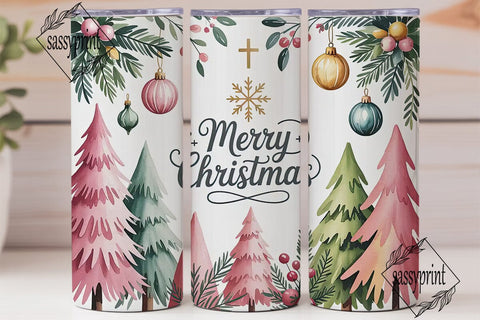 Watercolor Christmas 20oz Tumbler Wrap Sublimation sassyprint 