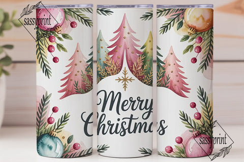 Watercolor Christmas 20oz Tumbler Wrap Sublimation sassyprint 