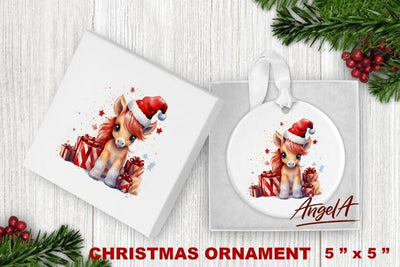 Watercolor Christmas animal ornament sublimation / pony png Sublimation Angelina Semenova 
