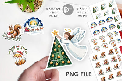Watercolor Christmas Animal Sticker Sublimation artnoy 