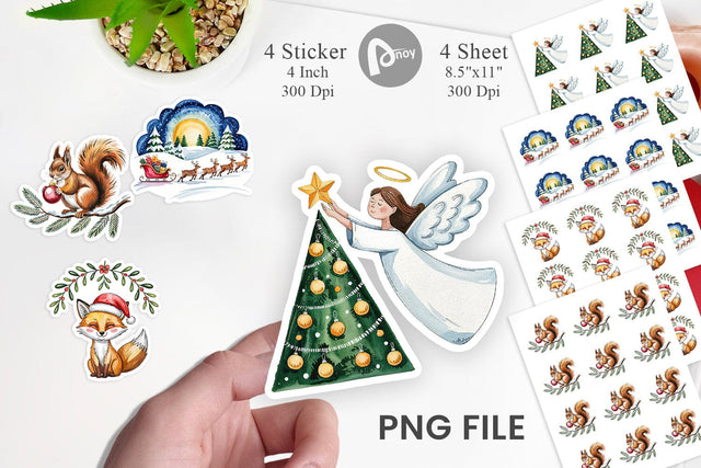 Watercolor Christmas Animal Sticker Sublimation artnoy 