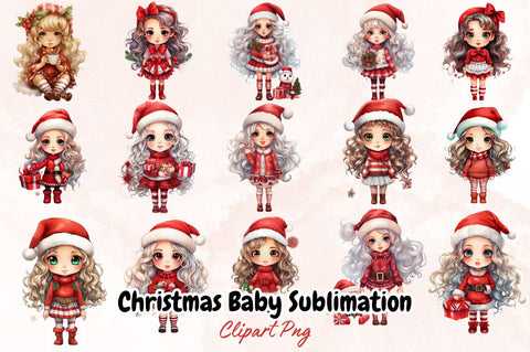 Watercolor Christmas Baby Sublimation Clipart Bundle Sublimation Designangry 