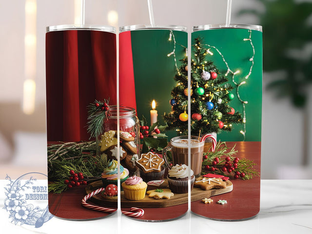 Watercolor Christmas Bakery Tumbler, Watercolor Holiday Wrap, Festive Sweets Design, Sublimation Cup, 20oz Skinny Tumbler, Winter Drinkware, Cozy Christmas Style Sublimation ToriDesigns 