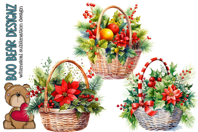 Watercolor Christmas Basket Clipart Sublimation Boo Bear Designz 