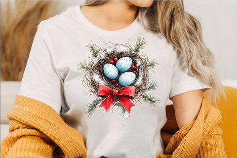 Watercolor Christmas Bird Nest Clipart Bundle. Sublimation SVGArt 