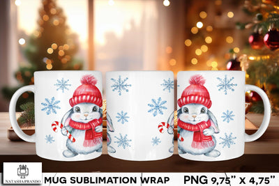 Watercolor Christmas Bunny Mug Wrap Sublimation Design Sublimation Natasha Prando 
