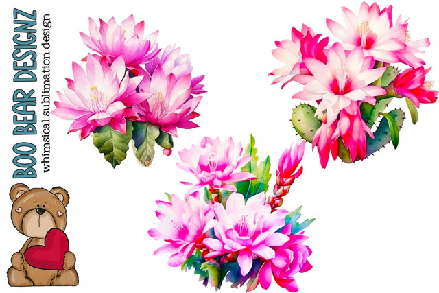 Watercolor Christmas Cactus Clipart Sublimation Boo Bear Designz 