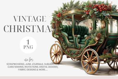 Watercolor Christmas Carriage Clipart Sublimation BijouBay 