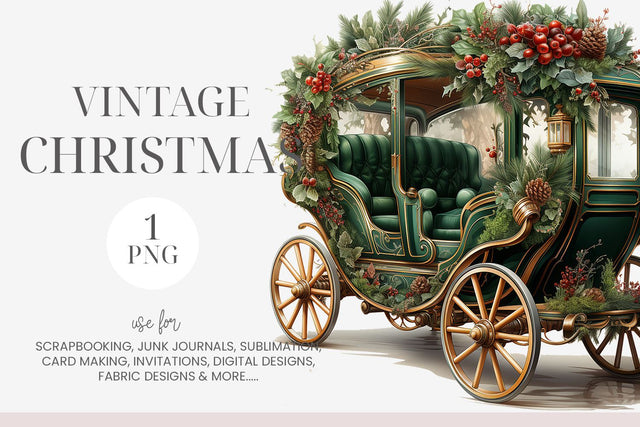 Watercolor Christmas Carriage Clipart Sublimation BijouBay 