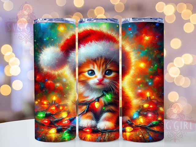 Watercolor Christmas Cat Tumbler, Watercolor Cat Sublimation Design, Festive Cat Art, 20oz Holiday Tumbler, Whimsical Cat Mug, Stylish Christmas Cup, Cozy Cat Wrap Sublimation SvggirlplusArt 