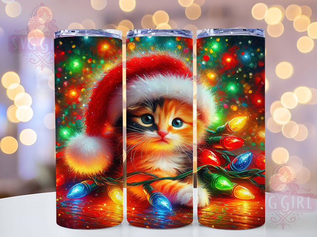 Watercolor Christmas Cat Tumbler, Watercolor Cat Sublimation Design, Festive Cat Art, 20oz Holiday Tumbler, Whimsical Cat Mug, Stylish Christmas Cup, Cozy Cat Wrap Sublimation SvggirlplusArt 