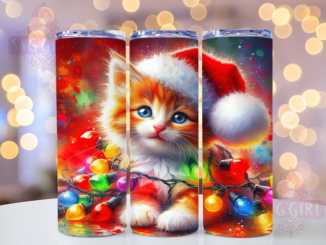 Watercolor Christmas Cat Tumbler, Watercolor Cat Sublimation Design, Festive Cat Art, 20oz Holiday Tumbler, Whimsical Cat Mug, Stylish Christmas Cup, Cozy Cat Wrap Sublimation SvggirlplusArt 