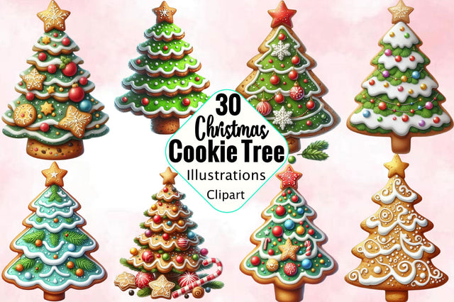 Watercolor Christmas Cookie Tree Clipart Sublimation SVGArt 
