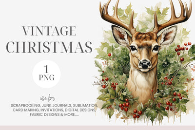 Watercolor Christmas Deer Clipart Sublimation BijouBay 