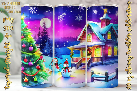 Watercolor Christmas Design 20 Oz Skinny Tumbler, 4 design Sublimation oyonnidesign 