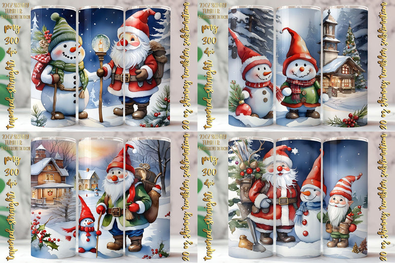 Watercolor Christmas Design 20 Oz Skinny Tumbler, 4 design Sublimation oyonnidesign 