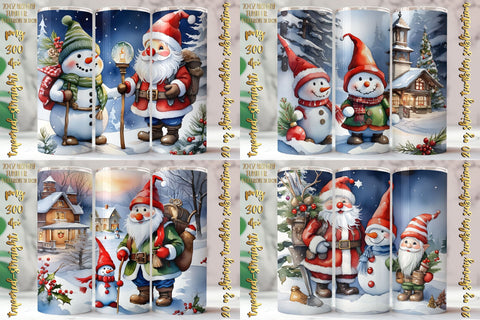 Watercolor Christmas Design 20 Oz Skinny Tumbler, 4 design Sublimation oyonnidesign 
