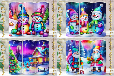 Watercolor Christmas Design 20 Oz Skinny Tumbler, 4 design Sublimation oyonnidesign 