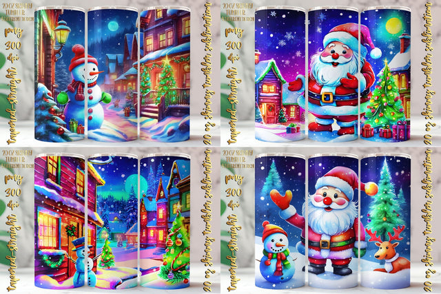 Watercolor Christmas Design 20 Oz Skinny Tumbler, 4 design Sublimation oyonnidesign 