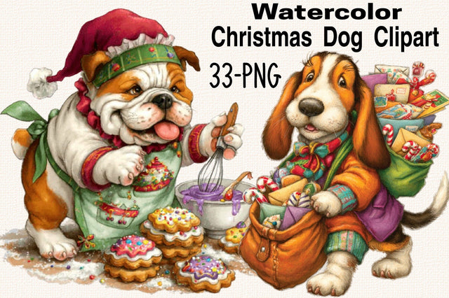 Watercolor Christmas Dog Clipart Bundle. Sublimation SVGArt 