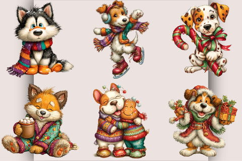 Watercolor Christmas Dog Clipart Bundle. Sublimation SVGArt 