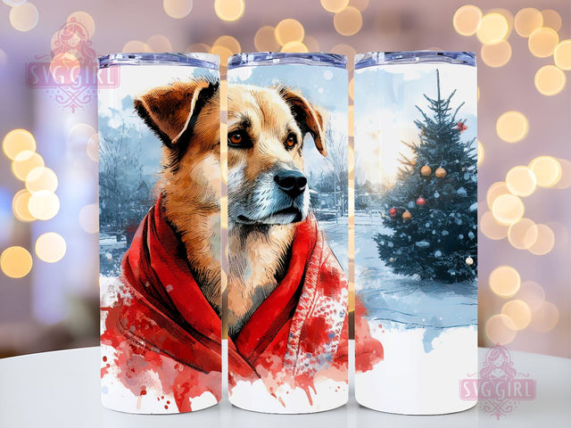 Watercolor Christmas Dogs 20 oz Skinny Tumbler Sublimation Design, Christmas Gift, Christmas Decor, Dog Lover Sublimation SvggirlplusArt 