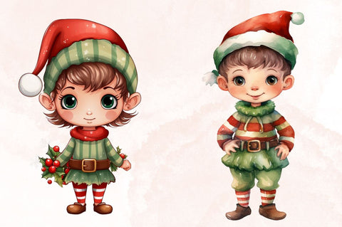 Watercolor Christmas Elf Watercolor Clipart Bundle Sublimation Designangry 