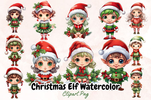 Watercolor Christmas Elf Watercolor Clipart Bundle Sublimation Designangry 