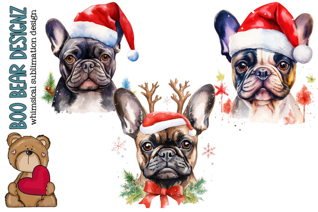 Watercolor Christmas French Bulldogs Sublimation Boo Bear Designz 
