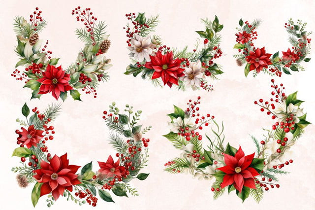 Watercolor Christmas Garland Sublimation Clipart Bundle Sublimation Designangry 