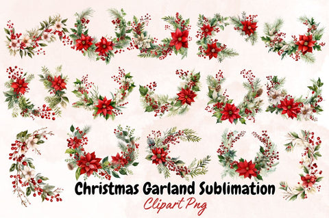 Watercolor Christmas Garland Sublimation Clipart Bundle Sublimation Designangry 