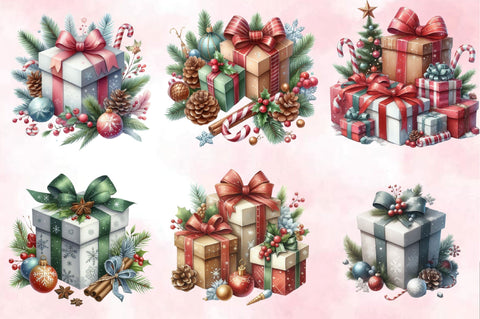 Watercolor Christmas Gift Box Sublimation Clipart Bundle Sublimation SVGArt 