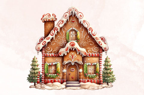 Watercolor Christmas Gingerbread House Clipart Bundle Sublimation Designangry 