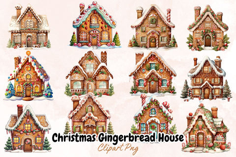 Watercolor Christmas Gingerbread House Clipart Bundle Sublimation Designangry 