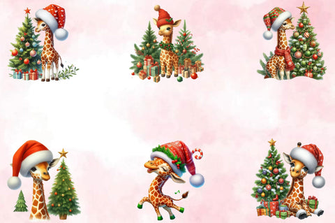 Watercolor Christmas Giraffe Sublimation Clipart Bundle Sublimation SVGArt 